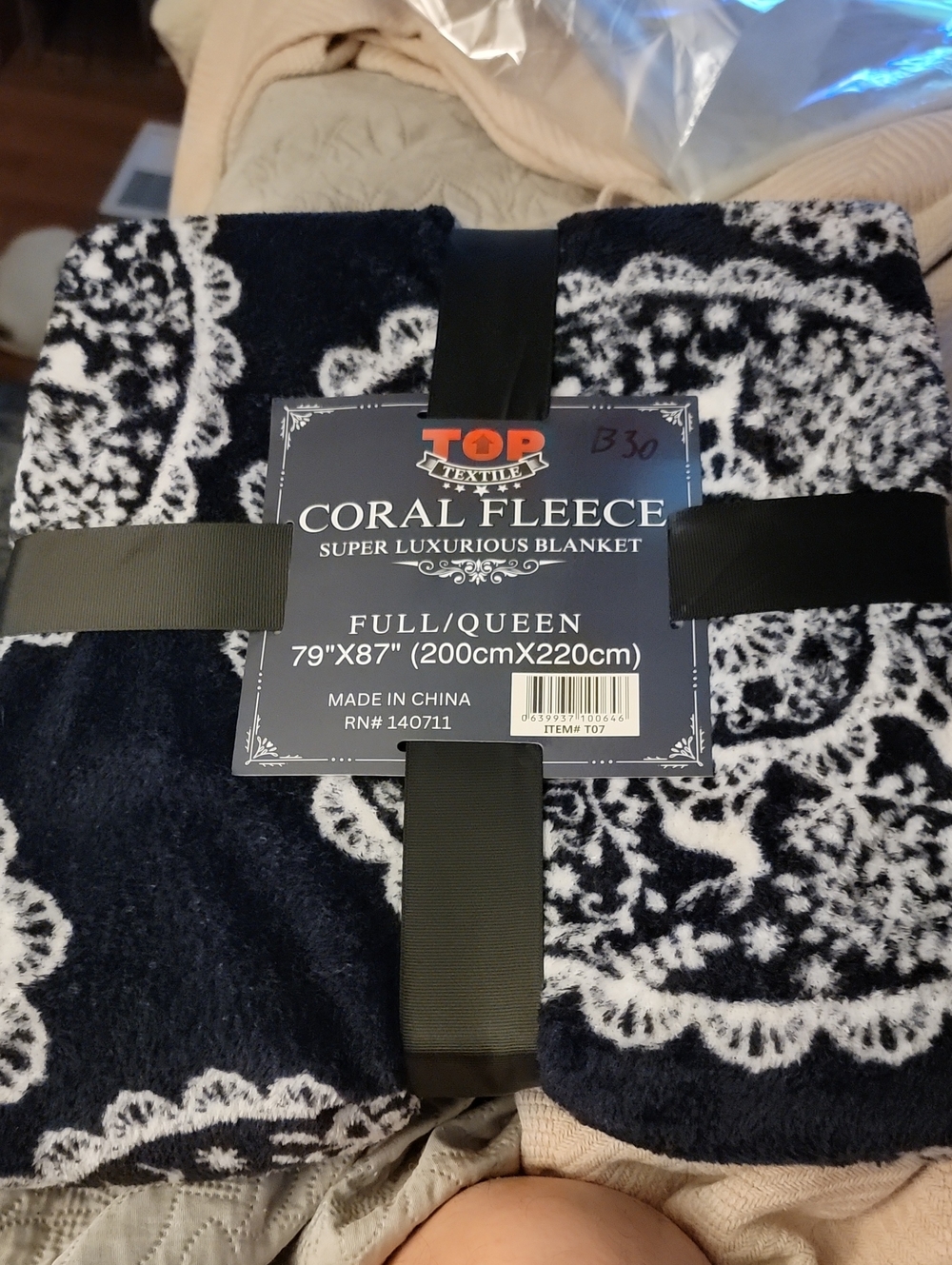 Coral Fleece Blanket in Navy and White - Full/Queen